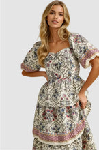 Load image into Gallery viewer, Woman wearing a vintage floral boho midi dress with layered skirt, soft flowy fabric, and elegant summer style outfit
