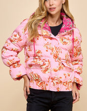 Load image into Gallery viewer, Floral Print Puffer Hooded Jacket
