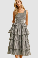Load image into Gallery viewer, Striped Tiered Ruffle Midi Dress
