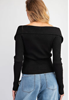 ZIP UP FRONT KNIT SWEATER TOP