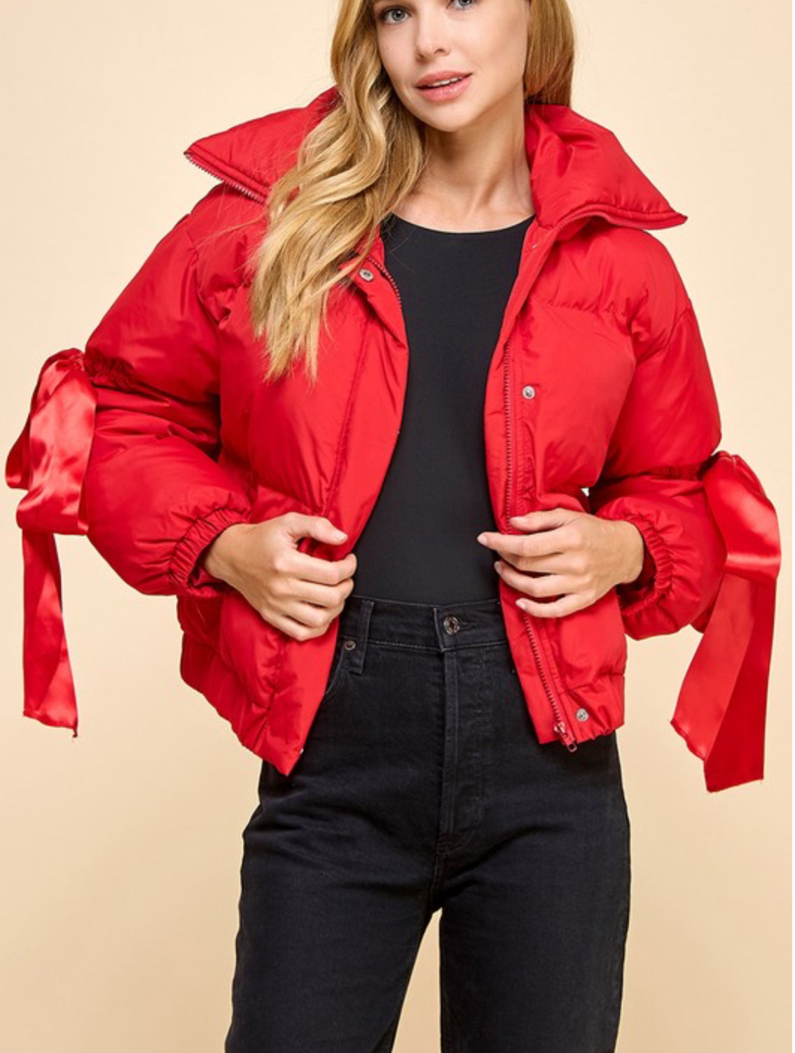Puffer Jacket With Bow Knot Elbow String – jcrown.us