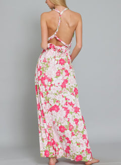 HALTER BACK CROSS STRAP TIERED MAXI DRESS