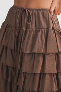 TIERED RUFFLE DRAWSTRING WAIST SKIRT