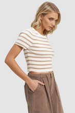 Load image into Gallery viewer, STRIPED AND KNIT CREW NECK CROP TOP
