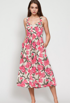 SLEEVELESS SMOCKED MIDI DRESS