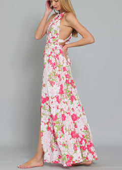 HALTER BACK CROSS STRAP TIERED MAXI DRESS