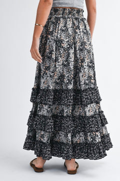 FLORAL RUFFLE MAXI SKIRT