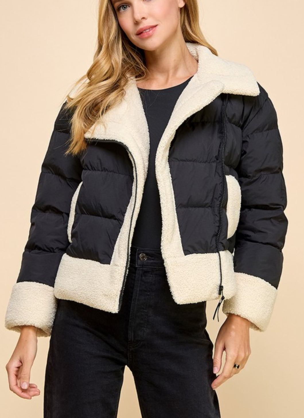 Sherpa Trim Padded Puffer Jacket