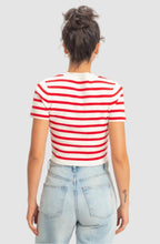 Load image into Gallery viewer, STRIPED AND KNIT CREW NECK CROP TOP
