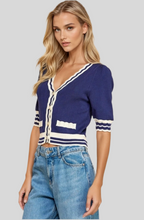 Load image into Gallery viewer, Short Sleeve Scalloped Neckline Knit Cardigan
