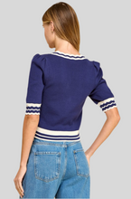 Load image into Gallery viewer, Short Sleeve Scalloped Neckline Knit Cardigan
