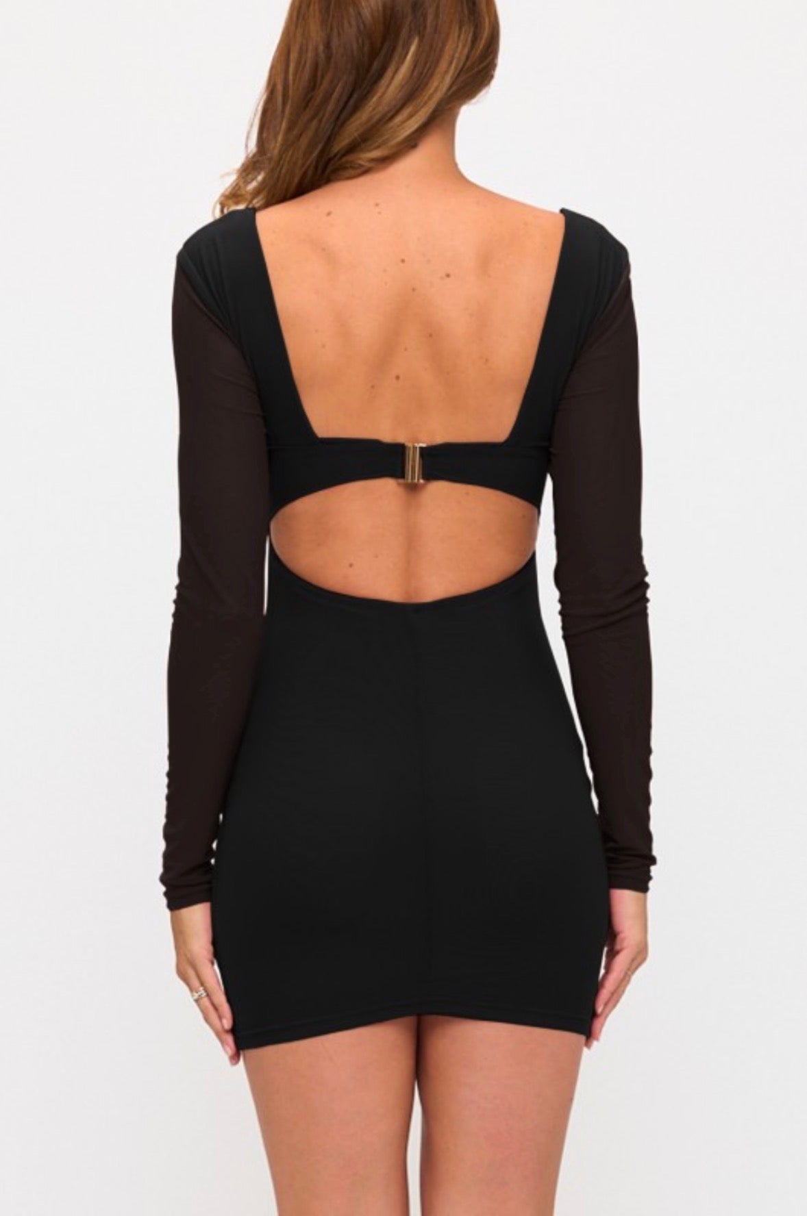 long sleeve low back dress Long Sleeve Cutouts Back Strap Mini Dress – jcrown.us