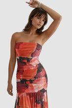 Load image into Gallery viewer, Crimson Bloom Strapless Maxi Dress
