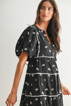 Floral Embroidered Black Dress