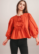 Load image into Gallery viewer, Bow ties peplum top with U-neck RED

