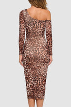 Load image into Gallery viewer, Leopard Pleated Off-shoulder Midi Dress
