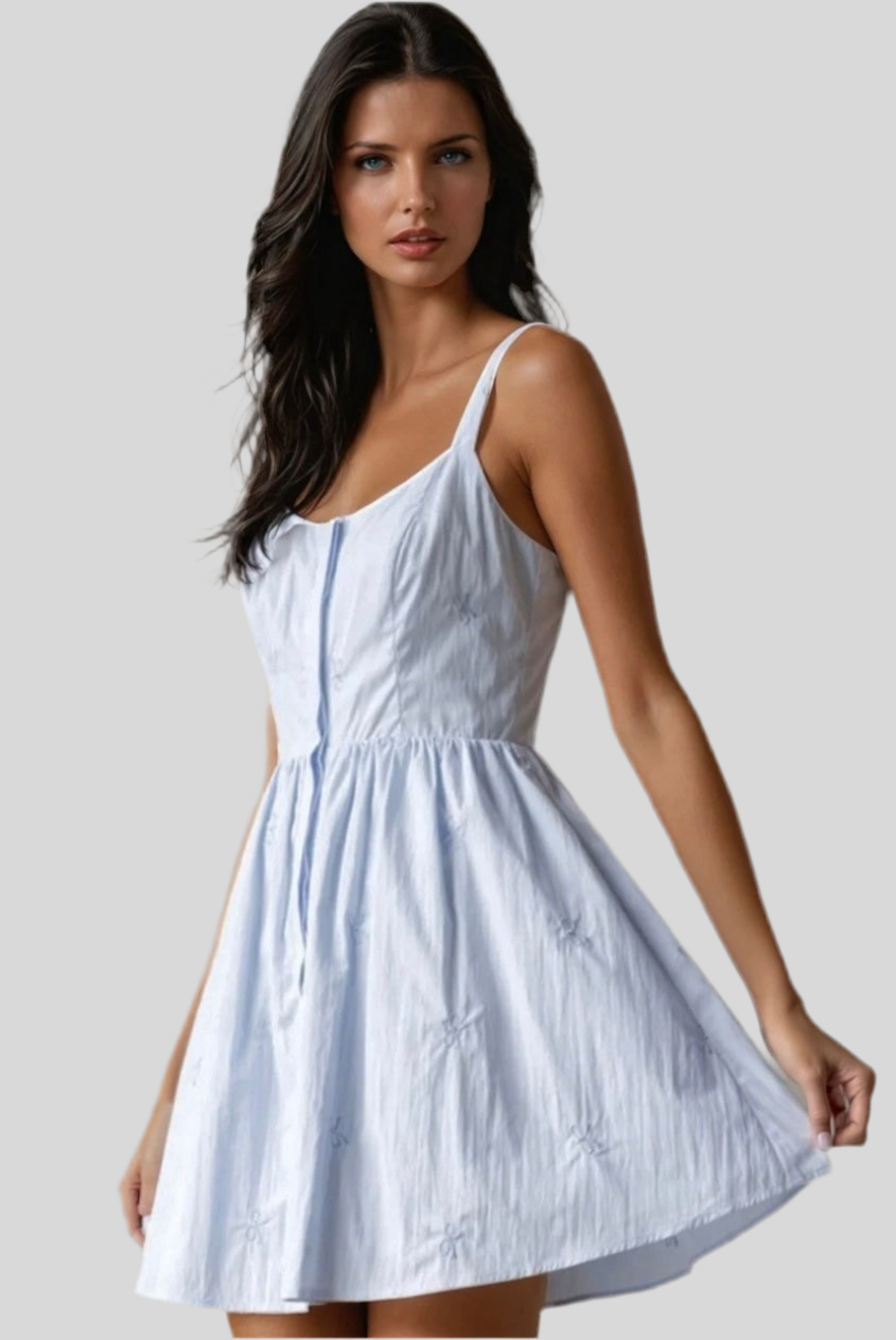Women’s sleeveless rayon summer dress – light blue casual outfit