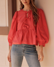 Load image into Gallery viewer, Bow ties peplum top with U-neck RED
