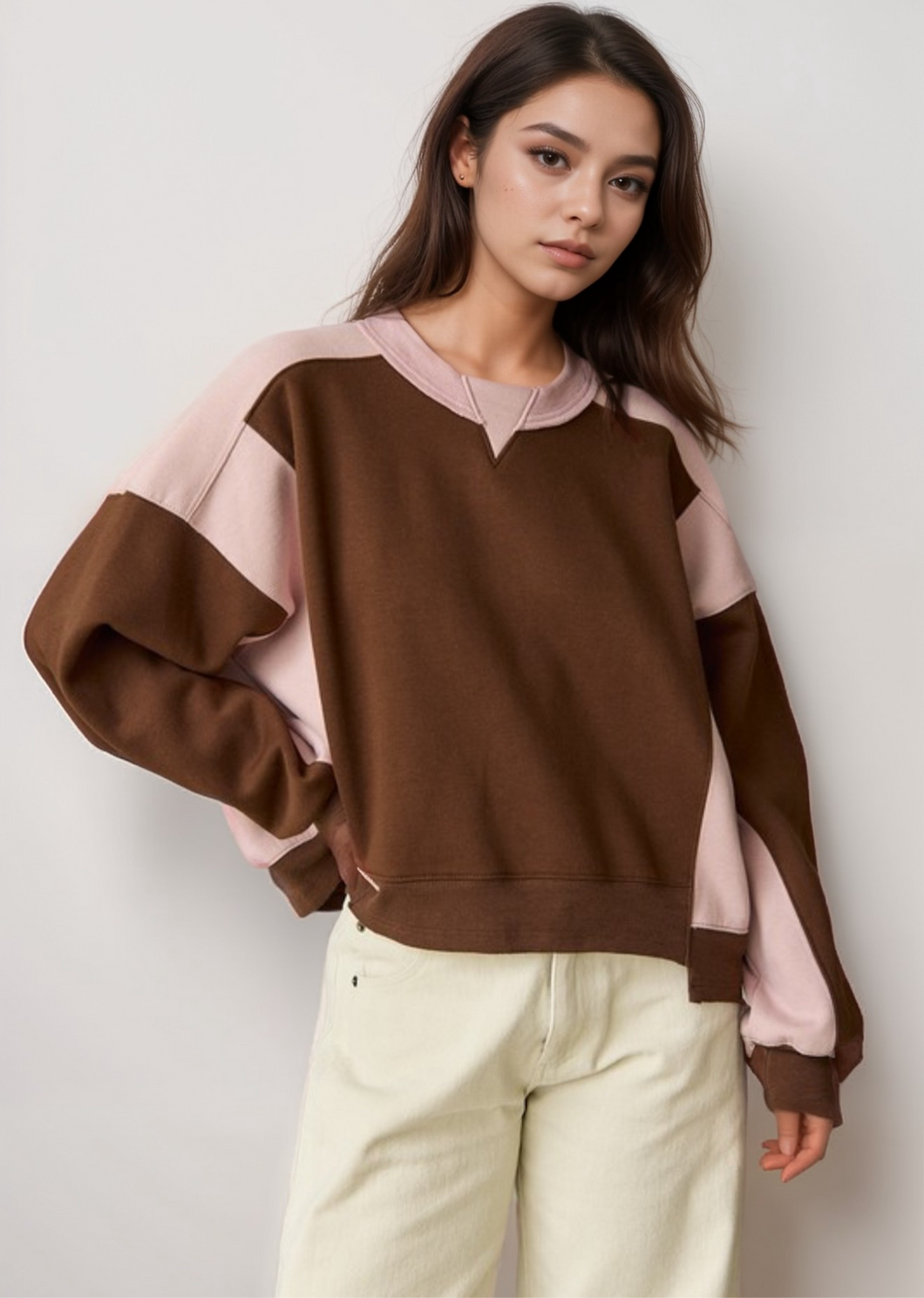 Olivia Contrast Pullover w/ Asymmetrical Hemline