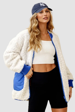 Textured Contrast Pocket Fleece Jacket