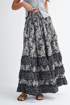 FLORAL RUFFLE MAXI SKIRT