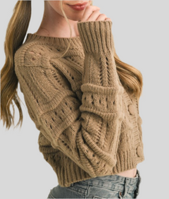 CROPPED POINTELLE SWEATER CARDIGAN