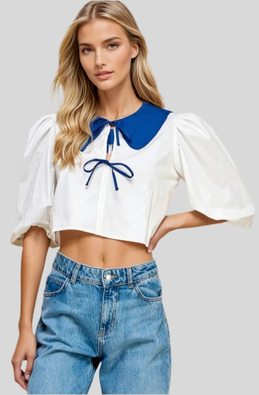 Contrast Peter Pan Collar Cropped Top