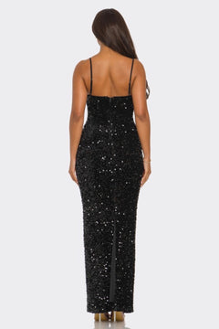 Party dress -Velvet Sequin Maxi Dress With Slit