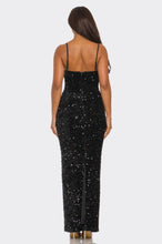 Load image into Gallery viewer, Party dress -Velvet Sequin Maxi Dress With Slit

