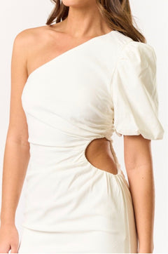 Asymmetrical Shoulder Waist Cut Out Dress