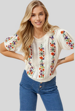 Load image into Gallery viewer, FLOWER EMBROIDERY POINTELLE SHORT SLEEVESWEATER
