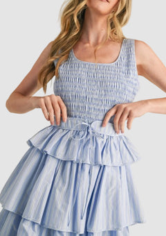 Striped Tiered Ruffle Midi Dress