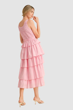Striped Tiered Ruffle Midi Dress