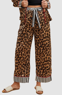 LEOPARD SATIN PAJAMA SHIRT & PANTS SET