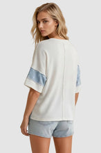 Load image into Gallery viewer, SHORT SLEEVE SOLID RIB FLORAL COLOR BLOCK
TOP
