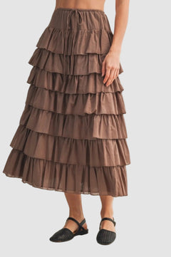 TIERED RUFFLE DRAWSTRING WAIST SKIRT