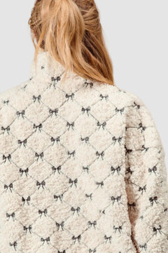 Ribbon Embroidered Fleece Zip Up Front Jacket