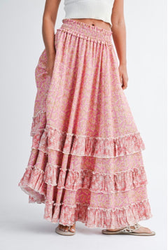 FLORAL RUFFLE MAXI SKIRT