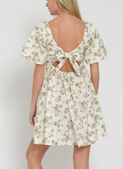 SHORT BUBBLE SLEEVE TIE BACK CHEST MINI DRESS