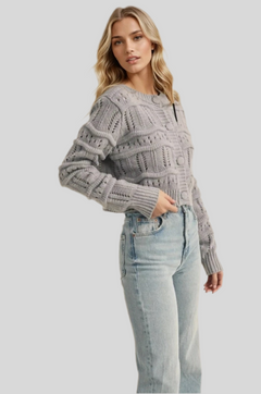 CROPPED POINTELLE SWEATER CARDIGAN