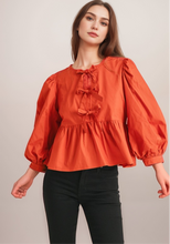 Load image into Gallery viewer, Bow ties peplum top with U-neck RED
