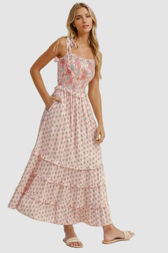 Exclusive Floral Print Smocked Midi Dress