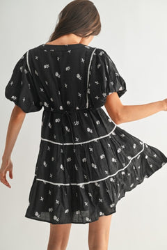 Floral Embroidered Black Dress