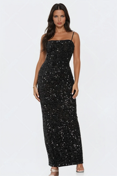 Party dress -Velvet Sequin Maxi Dress With Slit