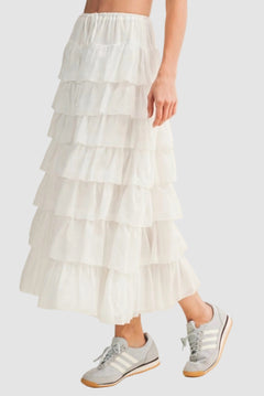 TIERED RUFFLE DRAWSTRING WAIST SKIRT