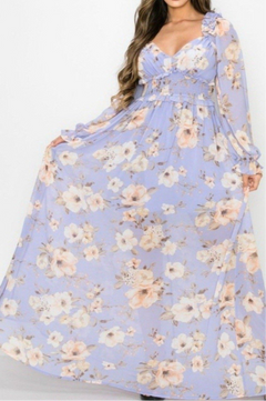 Sheer Chiffon Deep-V Long Sleeve High quality Maxi Dress