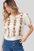 Load image into Gallery viewer, FLOWER EMBROIDERY POINTELLE SHORT SLEEVESWEATER
