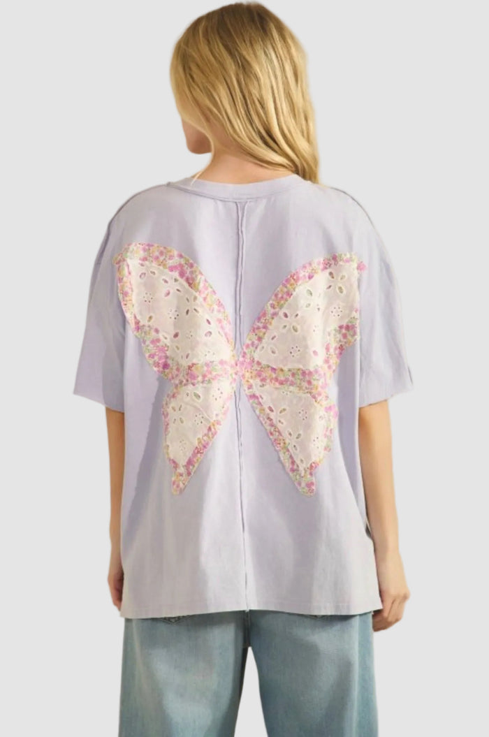 BUTTERFLY DREAMS OVERSIZED POCKET FRONT T-SHIRT