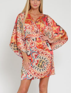 KIMONO TIE BACK WAISTED MINI DRESS