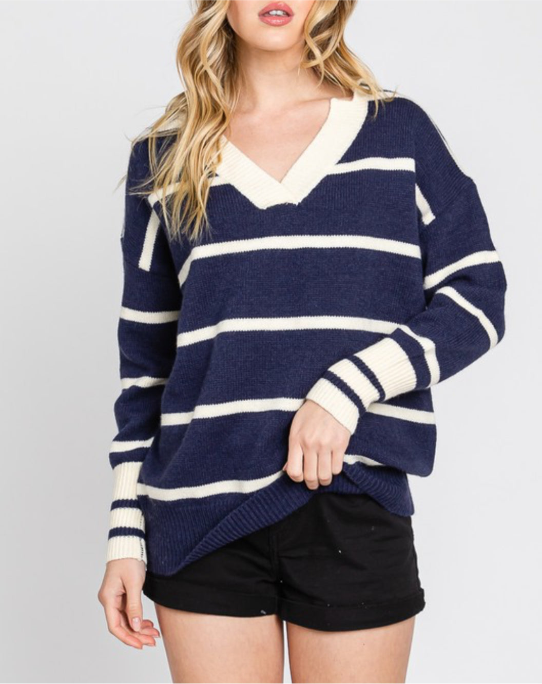 STRIPED COLLARED PULL OVER SWEATER